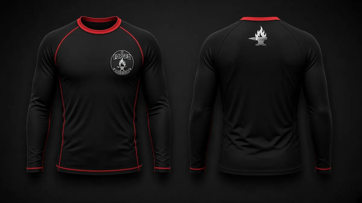 FORGED long sleeve rash guard, front and back